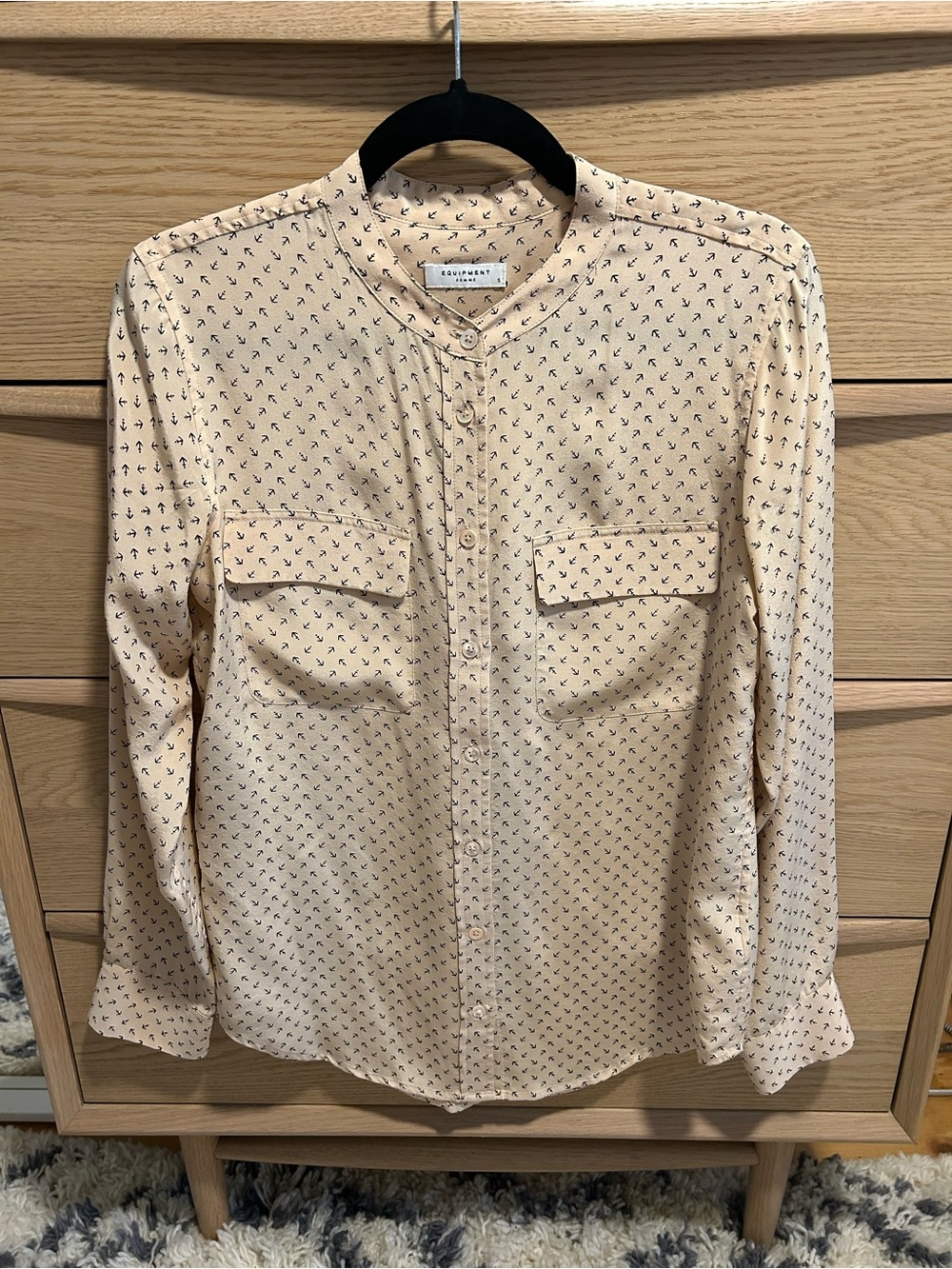 Equipment Light Peach Blouse with Black Anchor Print Size S